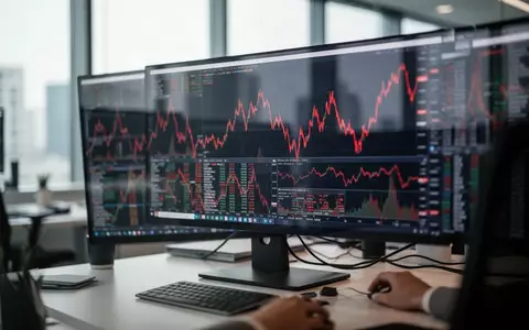 Ein verschwommener Monitor mit fallenden Aktienkursen an einem modernen Büroarbeitsplatz. - Foto: über boerse-global.de