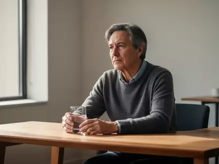 Eine Person mittleren Alters sitzt nachdenklich an einem Schreibtisch in einer hellen, ruhigen Umgebung. - Foto: über boerse-global.de