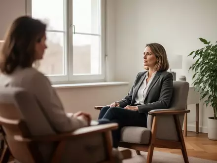 Ein minimalistisch eingerichteter Praxisraum für Psychotherapie mit weichem Tageslicht und dezentem Mobiliar. - Foto: über boerse-global.de