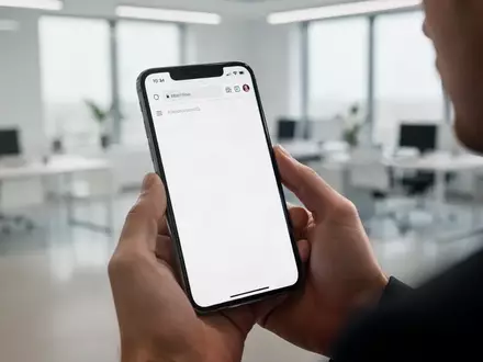 Person hält ein Smartphone mit einem mobilen Webbrowser in einem modernen Büro. - Foto: über boerse-global.de
