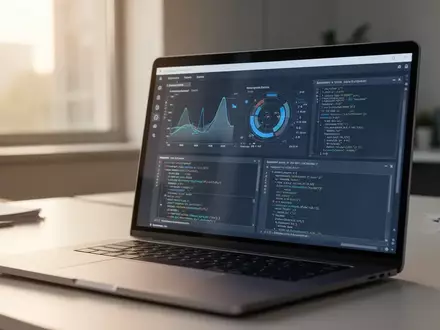 Ein moderner Büroarbeitsplatz mit einem Laptop, auf dem eine professionelle Software-Oberfläche zur Datenanalyse zu sehen ist. - Foto: über boerse-global.de