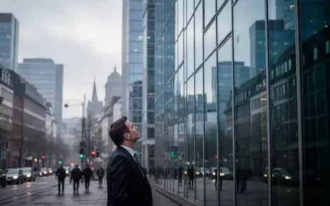 Eine Person in Businesskleidung vor einem modernen Bürogebäude im Frankfurter Bankenviertel bei bewölktem Himmel. - Foto: über boerse-global.de