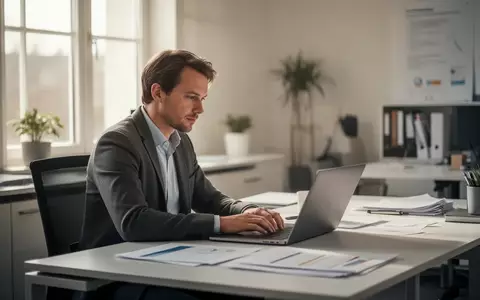 Ein Büroangestellter arbeitet an einem modernen Schreibtisch in einem hellen, professionell eingerichteten Büro. - Foto: über boerse-global.de