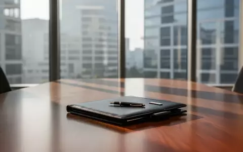 Ein minimalistischer Konferenztisch in einem modernen Bürogebäude mit einem Leder-Portfolio und einem Füllfederhalter. - Foto: über boerse-global.de