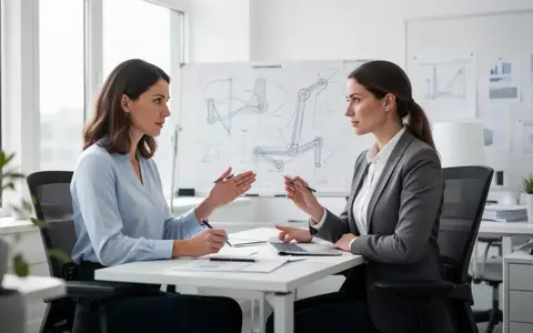 Ein Therapeut berät einen Mitarbeiter in einem modernen Büro zu ergonomischen Bewegungskonzepten am Arbeitsplatz. - Foto: über boerse-global.de