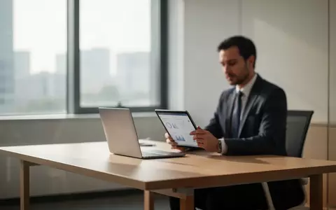Ein moderner, heller Büroarbeitsplatz mit einem Laptop und einem Tablet in einer professionellen Arbeitsumgebung. - Foto: über boerse-global.de