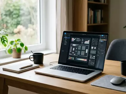 Ein moderner Schreibtisch mit einem Laptop, auf dem eine professionelle Event-Design-Oberfläche zu sehen ist. - Foto: über boerse-global.de
