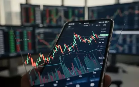 Ein verschwommener Handelsraum im Hintergrund mit einem Fokus auf eine komplexe Finanzgrafik auf einem Smartphone. - Foto: über boerse-global.de