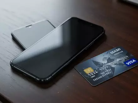 Ein Smartphone und eine Bankkarte liegen auf einem dunklen Holztisch, symbolisch für die Gefahr mobiler Banking-Trojaner. - Foto: über boerse-global.de