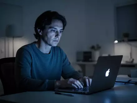 Eine Person sitzt in einem abgedunkelten Raum vor einem Laptop und blickt nachdenklich auf den Bildschirm. - Foto: über boerse-global.de