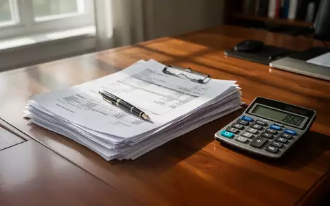 Schreibtisch mit Finanzunterlagen, Taschenrechner und Füllfederhalter in einem hellen Büro. - Foto: über boerse-global.de