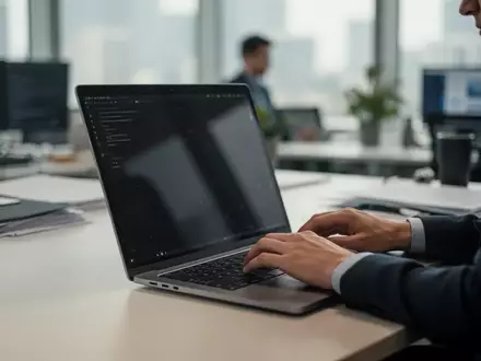 Eine Person arbeitet an einem Laptop in einer modernen Büroumgebung. - Foto: über boerse-global.de