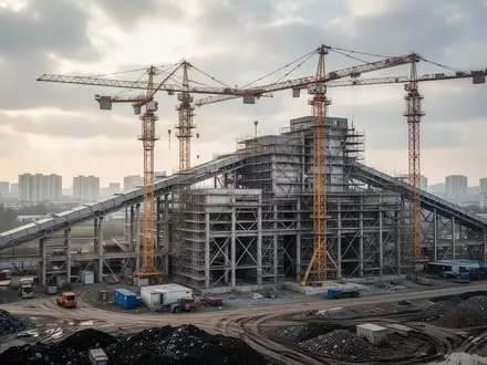 Eine industrielle Großbaustelle einer Müllverwertungsanlage unter einem bewölkten Himmel. - Foto: über boerse-global.de