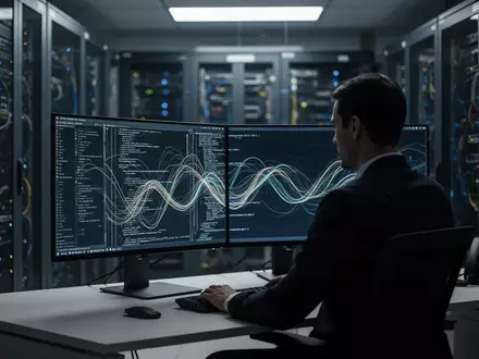 Ein Sicherheitsanalyst arbeitet an einem Computer in einem Serverraum, um Cyberangriffe und Identitätsdiebstahl zu untersuchen. - Foto: über boerse-global.de