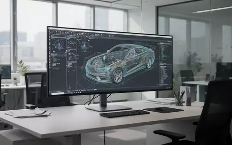 Ein moderner Arbeitsplatz mit einer komplexen 3D-Automobil-Simulationssoftware auf einem Monitor in einem hellen Büro. - Foto: über boerse-global.de