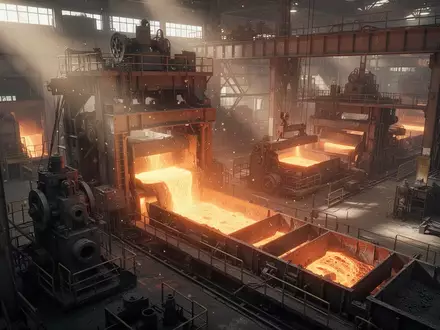 Innenansicht eines modernen Industriewerks mit Stahlverarbeitung bei natürlichem Lichteinfall. - Foto: über boerse-global.de