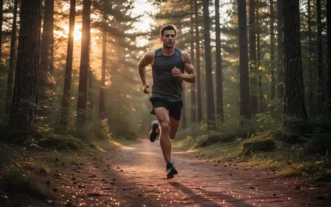 Eine Person joggt auf einem Waldweg bei Sonnenuntergang, um die körperliche Aktivität und den Kalorienverbrauch zu symbolisieren. - Foto: über boerse-global.de