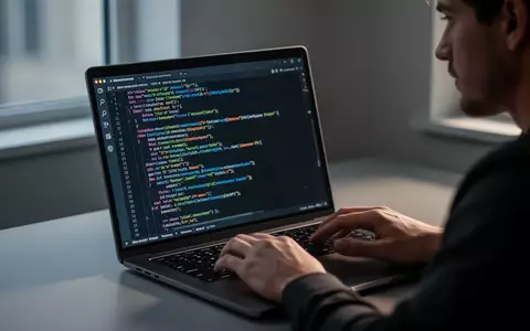 Softwareentwickler arbeitet an einem Laptop mit komplexem Programmcode in einer modernen Büroumgebung. - Foto: über boerse-global.de