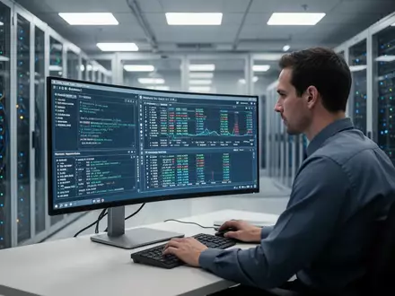 Ein IT-Spezialist arbeitet an einer Server-Migration in einem modernen Rechenzentrum. - Foto: über boerse-global.de