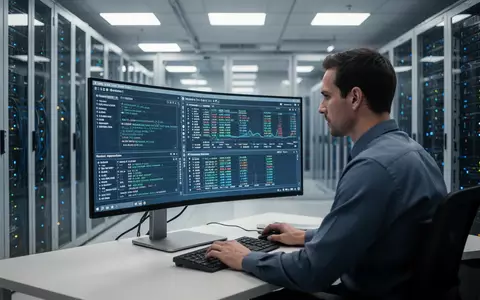Ein IT-Spezialist arbeitet an einer Server-Migration in einem modernen Rechenzentrum. - Foto: über boerse-global.de