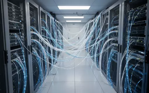Ein modernes Rechenzentrum mit leuchtenden Glasfaserkabeln und Server-Infrastruktur. - Foto: über boerse-global.de