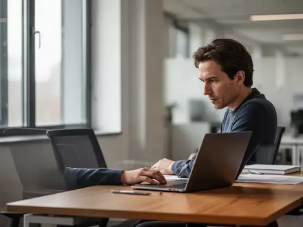 Ein konzentrierter Mitarbeiter in einem modernen Büro vor einem Laptop, der die Auswirkungen von Sozialversicherungsbeiträgen symbolisiert. - Foto: über boerse-global.de