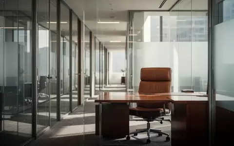 Ein leerer, modern eingerichteter Konferenzraum in einer Anwaltskanzlei mit großen Glasfronten und weichem Tageslicht. - Foto: über boerse-global.de