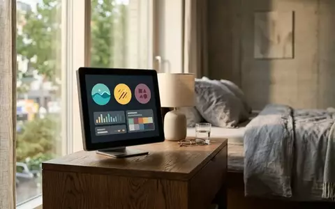 Ein quadratisches Smart-Home-Display auf einem Holztisch in einem modern eingerichteten Wohnraum. - Foto: über boerse-global.de