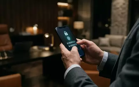 Ein modernes Smartphone in einer Hand in einem professionellen Büro, das Sicherheitsprozesse bei der Online-Kommunikation symbolisiert. - Foto: über boerse-global.de