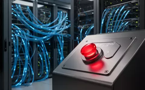 Ein roter Not-Aus-Schalter auf einem technologischen Bedienfeld in einem Serverraum. - Foto: über boerse-global.de