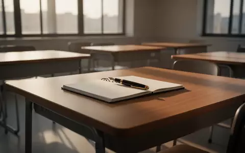 Ein leerer Schreibtisch in einem modernen Klassenzimmer mit einem Notizbuch und Stift, beleuchtet durch weiches Tageslicht. - Foto: über boerse-global.de