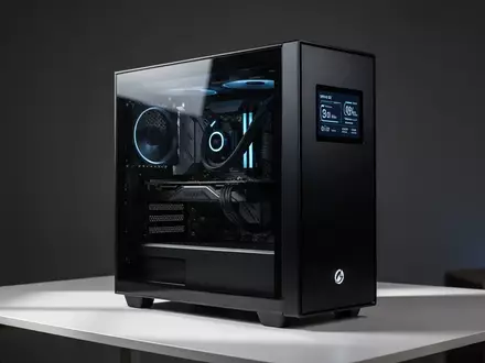 Ein modernes PC-Gehäuse mit integriertem Display, das Systemtemperaturen anzeigt, auf einem minimalistischen Schreibtisch. - Foto: über boerse-global.de