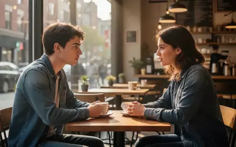 Zwei junge Erwachsene führen ein vertrauliches Gespräch an einem Café-Tisch in einer entspannten Umgebung. - Foto: über boerse-global.de