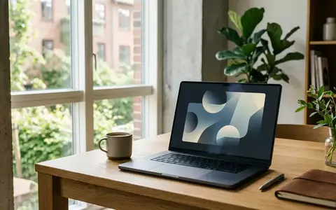 Ein moderner, aufgeräumter Arbeitsplatz mit einem geöffneten Laptop in einem hellen Bürogebäude. - Foto: über boerse-global.de