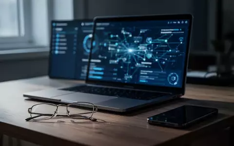 Ein moderner Arbeitsplatz mit Laptop und Smartphone in gedimmtem Licht, der eine professionelle Atmosphäre für Cybersicherheit vermittelt. - Foto: über boerse-global.de