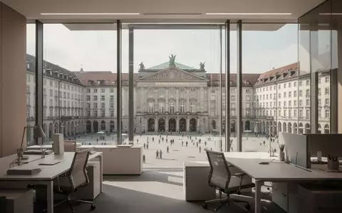 Ein modernes Büro mit Blick auf den Münchner Odeonsplatz bei natürlichem Tageslicht. - Foto: über boerse-global.de