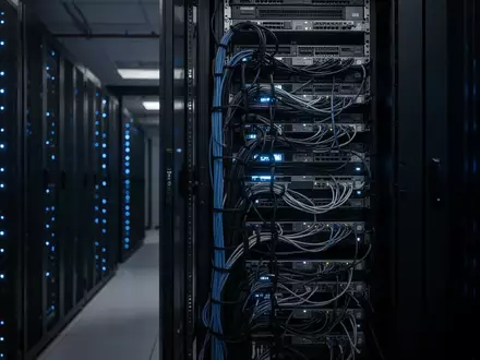Modernes Server-Rechenzentrum mit leuchtenden LED-Anzeigen in einer professionellen IT-Infrastruktur. - Foto: über boerse-global.de