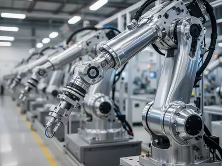 Ein moderner Roboterarm in einer hochtechnologischen Fertigungshalle während des Montageprozesses. - Foto: über boerse-global.de