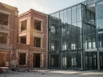 Teilweise renoviertes Bürogebäude als Symbol für die bilanzielle Abgrenzung von Instandhaltung und Herstellungskosten. - Foto: über boerse-global.de