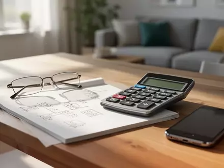 Ein Schreibtisch mit Taschenrechner, Notizbuch und Lesebrille bei natürlichem Tageslicht. - Foto: über boerse-global.de