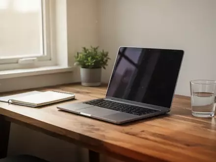 Ein aufgeräumter Schreibtisch mit einem Laptop und Notizbuch im sanften Morgenlicht als Symbol für den strukturierten Alltag. - Foto: über boerse-global.de