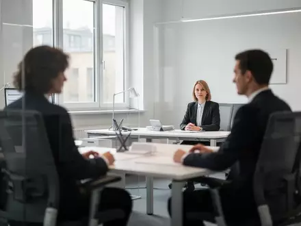Ein minimalistisch gestaltetes Büro in einem Jobcenter mit Schreibtisch und Stühlen in einer sachlichen Arbeitsatmosphäre. - Foto: über boerse-global.de