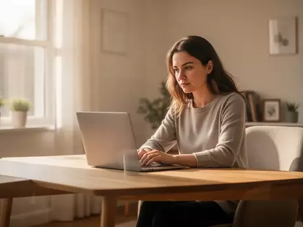 Eine junge Frau arbeitet in einem hellen, freundlichen Homeoffice an ihrem Laptop, umgeben von einer ruhigen Arbeitsatmosphäre. - Foto: über boerse-global.de