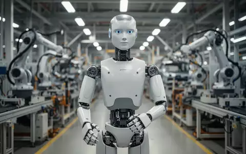 Ein hochmoderner humanoider Roboter steht in einer hellen, sauberen Automobilfabrik und demonstriert seine mechanischen Hände. - Foto: über boerse-global.de