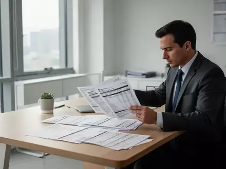 Ein Steuerberater arbeitet in einem modernen Büro an Finanzunterlagen und Steuerformularen bei Tageslicht. - Foto: über boerse-global.de