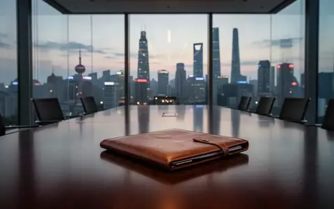 Ein moderner Konferenztisch in einem Büro mit Blick auf die Skyline von Shanghai bei Dämmerung. - Foto: über boerse-global.de