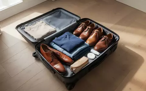 Ein minimalistisch gepackter Koffer mit sorgfältig gefalteter Kleidung und wenigen Reiseutensilien auf einem Holzboden. - Foto: über boerse-global.de