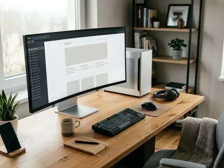 Ein moderner Arbeitsplatz mit einem Breitbildmonitor, auf dem ein Webbrowser mit einer vertikalen Tab-Leiste zu sehen ist. - Foto: über boerse-global.de