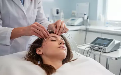 Ein Arzt führt eine Elektroakupunktur-Behandlung bei einem Patienten durch, wobei feine Nadeln mit einem medizinischen Gerät verbunden sind. - Foto: über boerse-global.de
