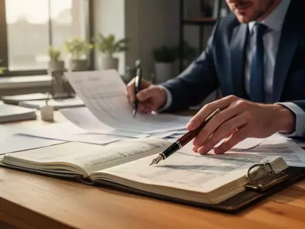 Ein Buchhalter arbeitet konzentriert an Finanzdokumenten in einem modernen Büro. - Foto: über boerse-global.de